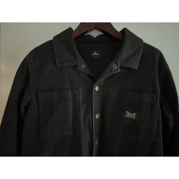 Rip Curl Black Corduroy Work Shirt Mens Small Button Snap Shirt Jacket excellent - Picture 5 of 8
